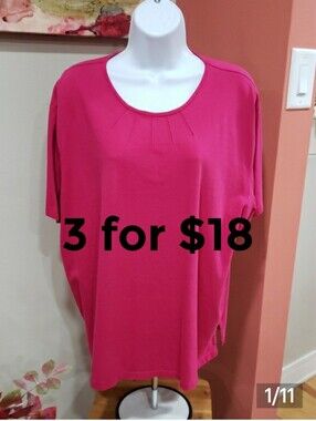 Elisabeth by Liz Claiborne,  Fuchsia Pleated Neck Women's Top, 3X